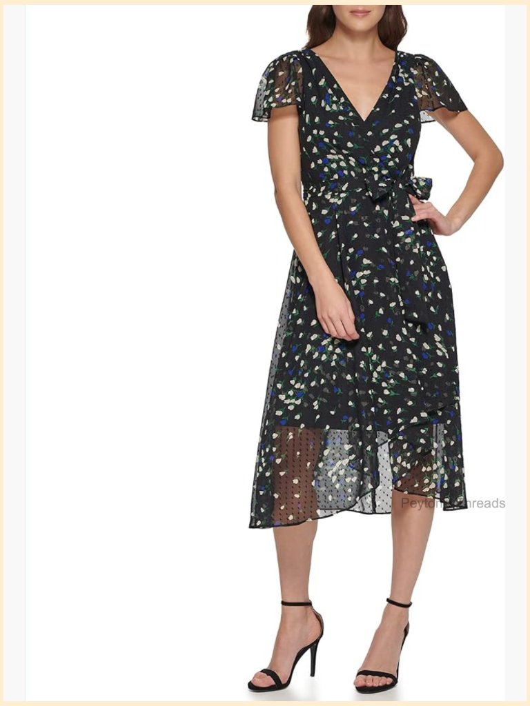 Mini Wrap Dress Flutter Sleeve V-Neck Midi